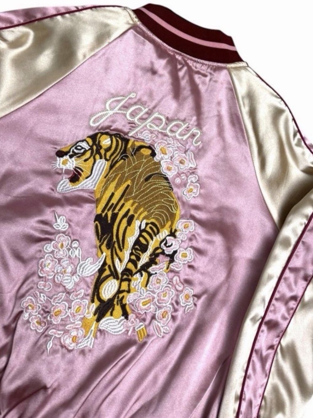 JAPAN SUKAJAN Satin Okinawa REVERSIBLE Tiger Bomber Jacket Womens Medium - Picture 6 of 7